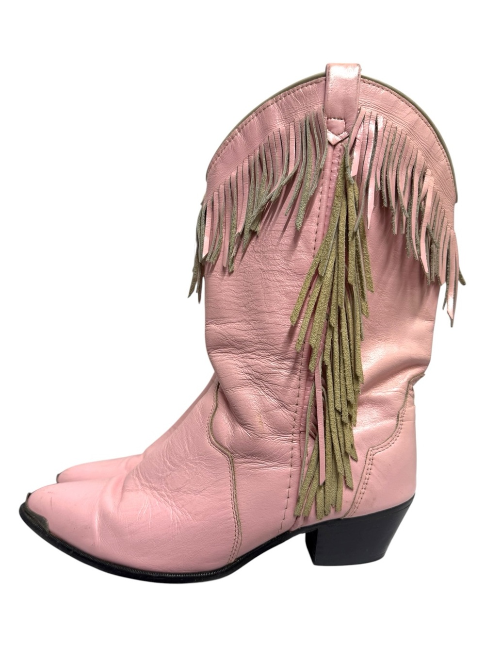 VTG Pink Fringe Cowboy Boots Sz 8.5